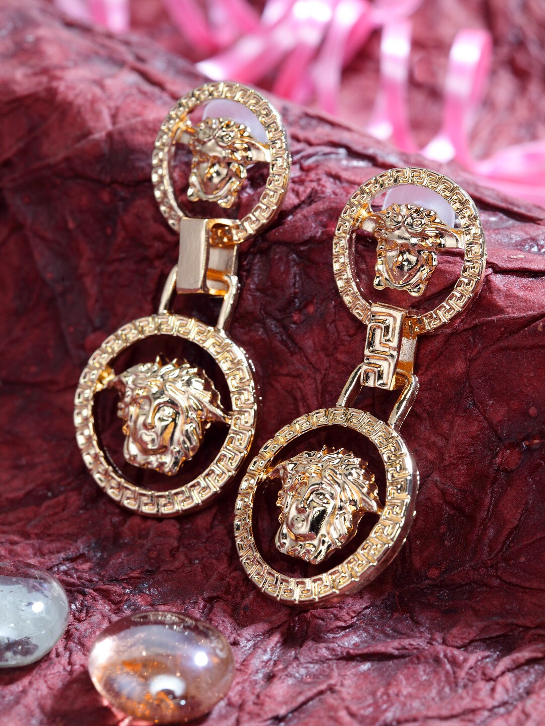 SASSAFRAS Gold-Plated Circular Drop Earrings
