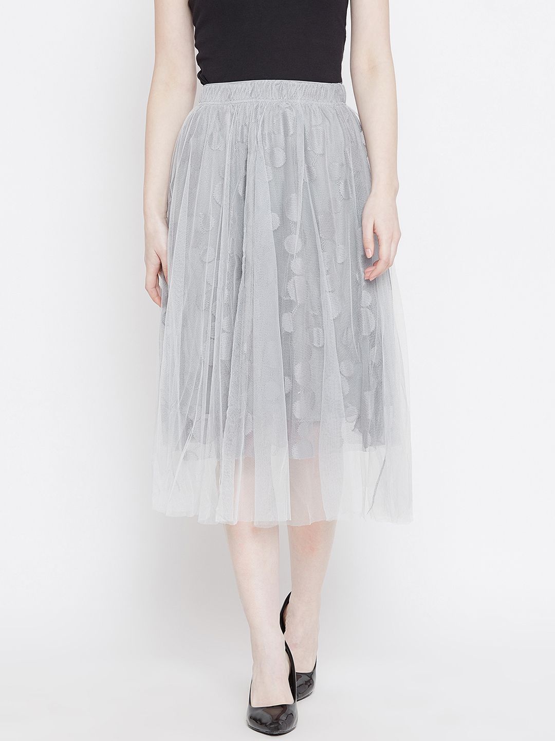 Camey Women Grey Solid Flared Skirt-image-1