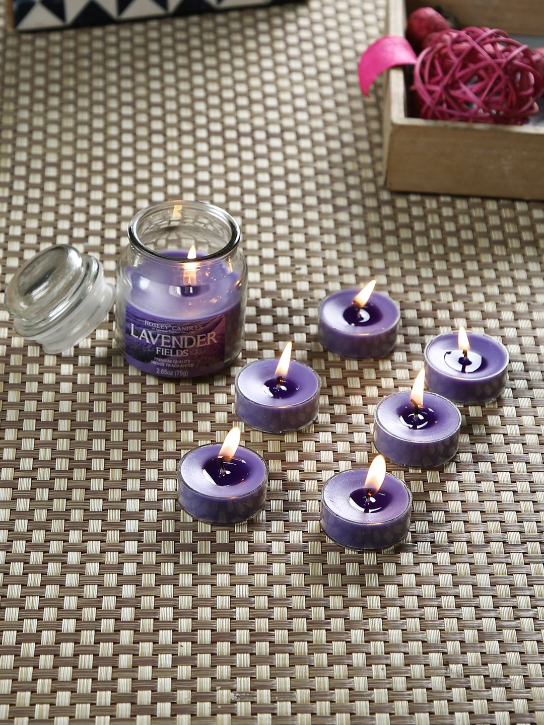 HOSLEY Set of 7 Purple Lavender Fields Scented Jar Candle With Tealights-image-32