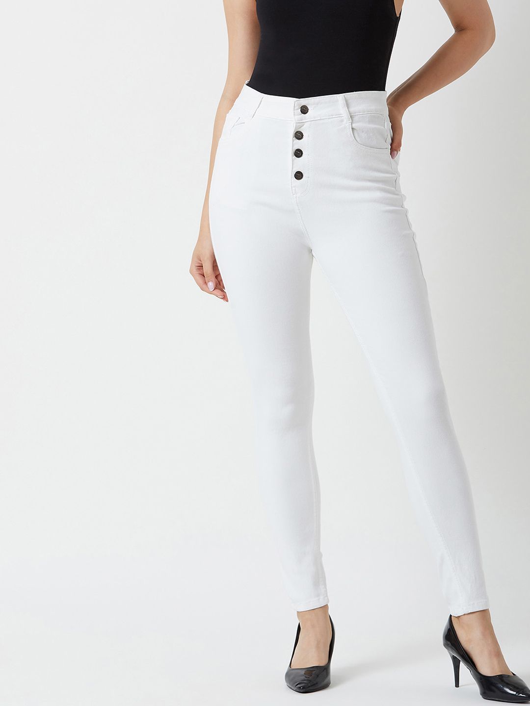 Miss Chase Women White Skinny Fit High-Rise Clean Look Stretchable Jeans