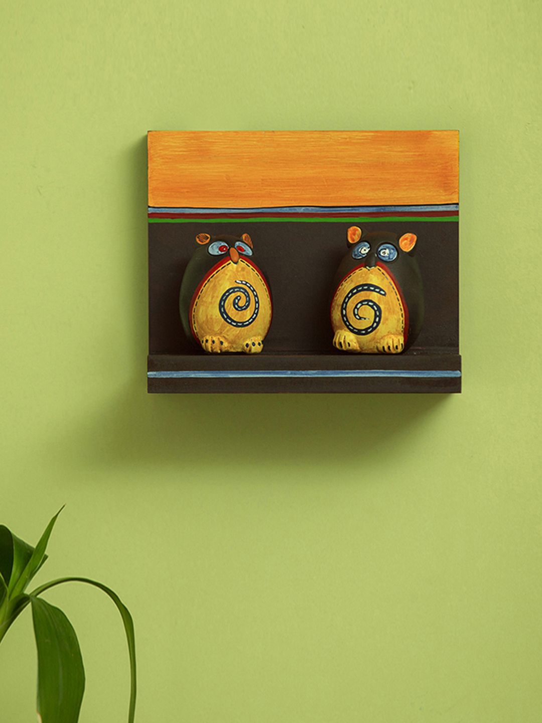 ExclusiveLane Brown & Yellow Wood Pocket Wall Shelf-image-27