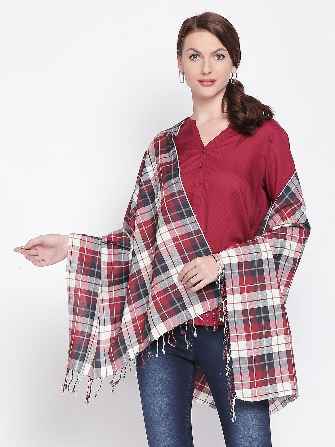 Style Quotient Women Red Checked Scarf-image-37