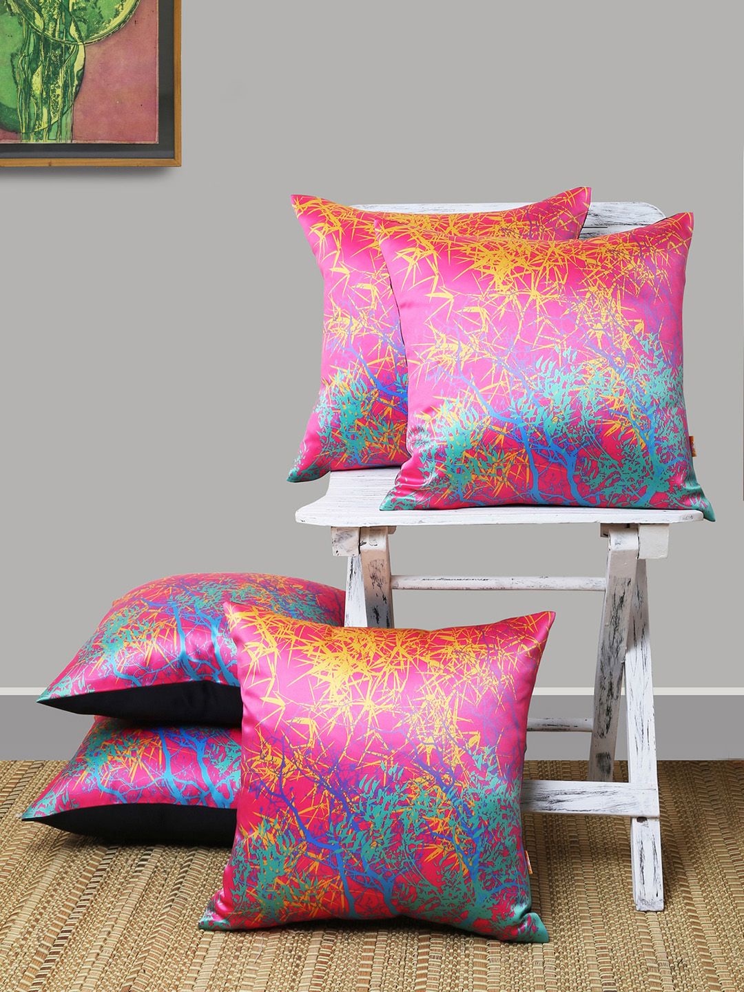 ANS Pink & Blue Set of 5 Abstract Square Cushion Covers-picture-32