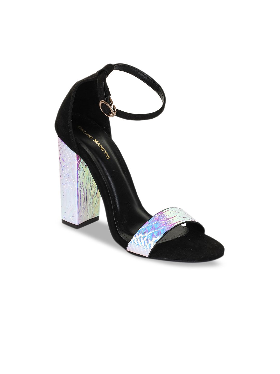 Bruno Manetti Women Silver-Toned & Black Solid Sandals-picture-38