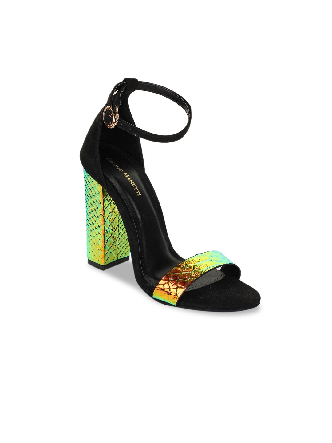 Bruno Manetti Women Gold-Toned & Green Textured Sandals-picture-30