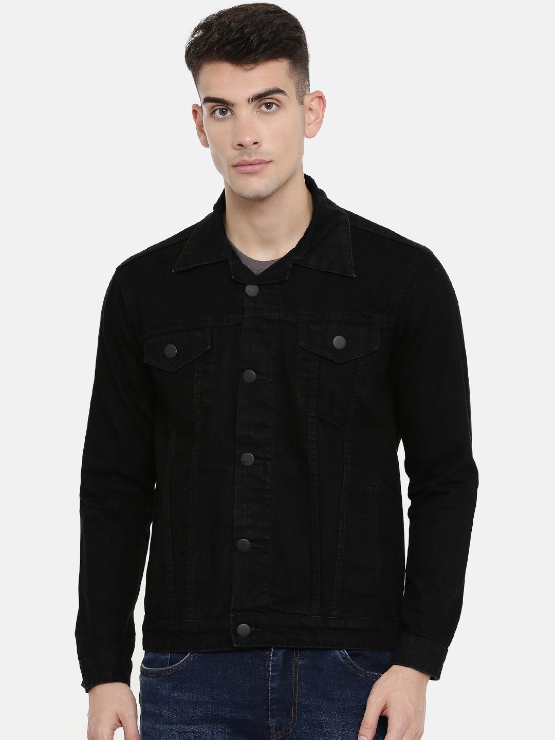 Buy CINOCCI Men Black Solid Denim Jacket | Find the Best Price Online ...