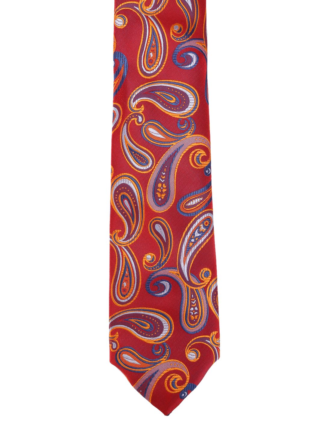 Calvadoss Men Red & Blue Woven Design Broad Tie-picture-13