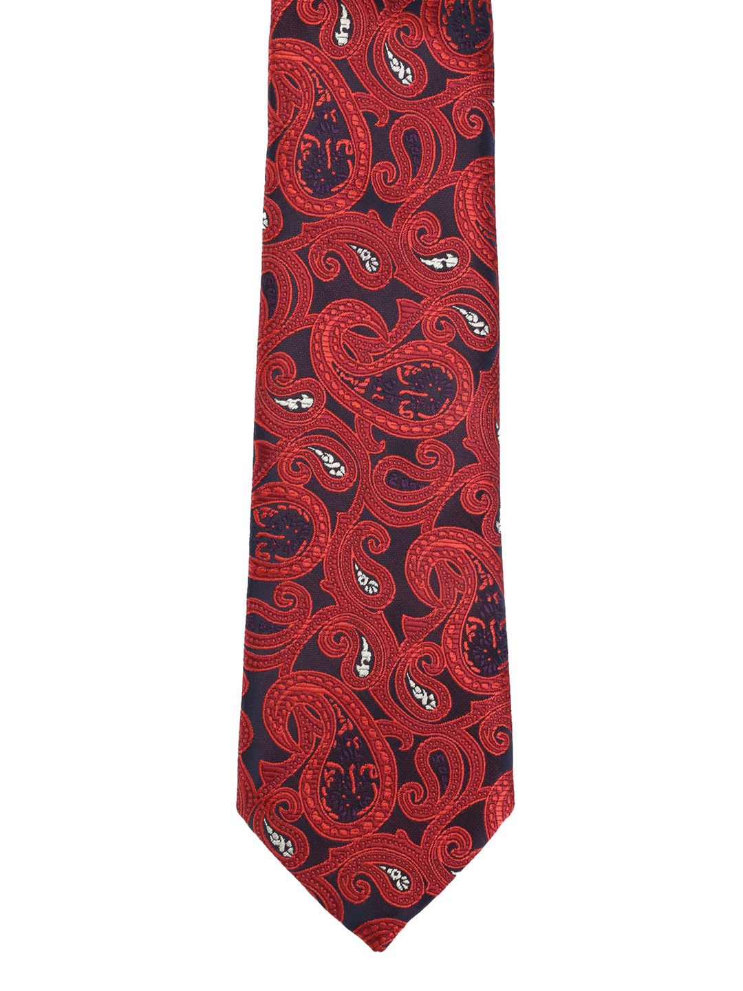 Calvadoss Men Red & Navy Blue Woven Design Broad Tie-picture-12