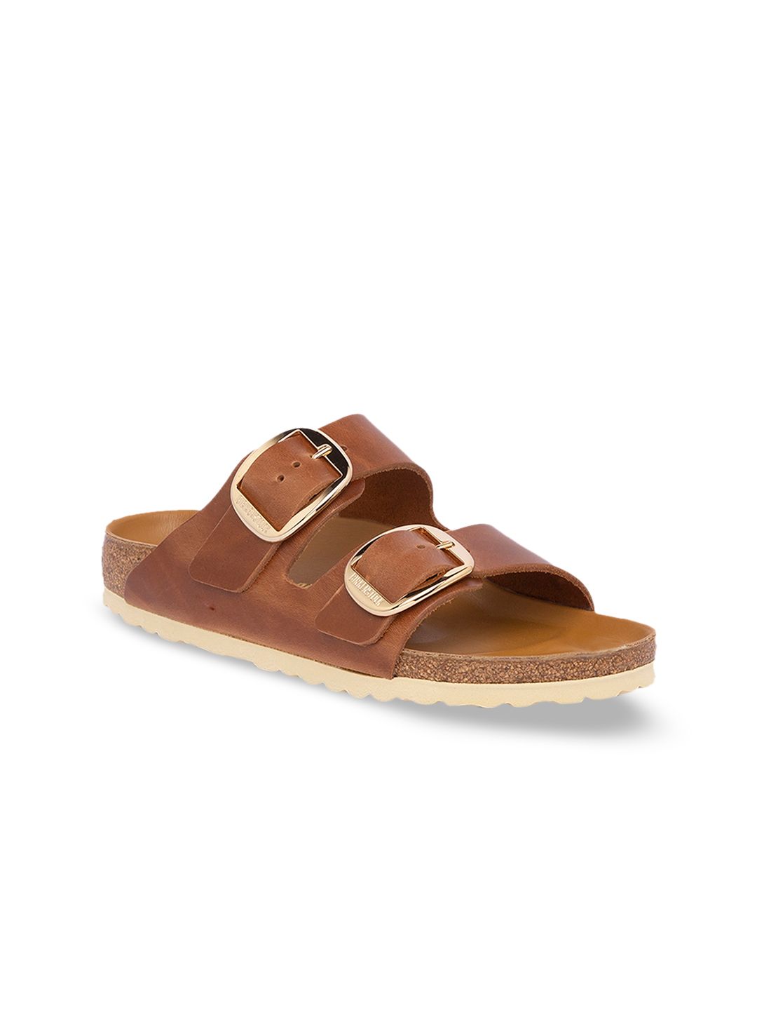Birkenstock Women Brown Solid Arizona Big Buckle Oiled Leather Open Toe Narrow Width Flats-image-49