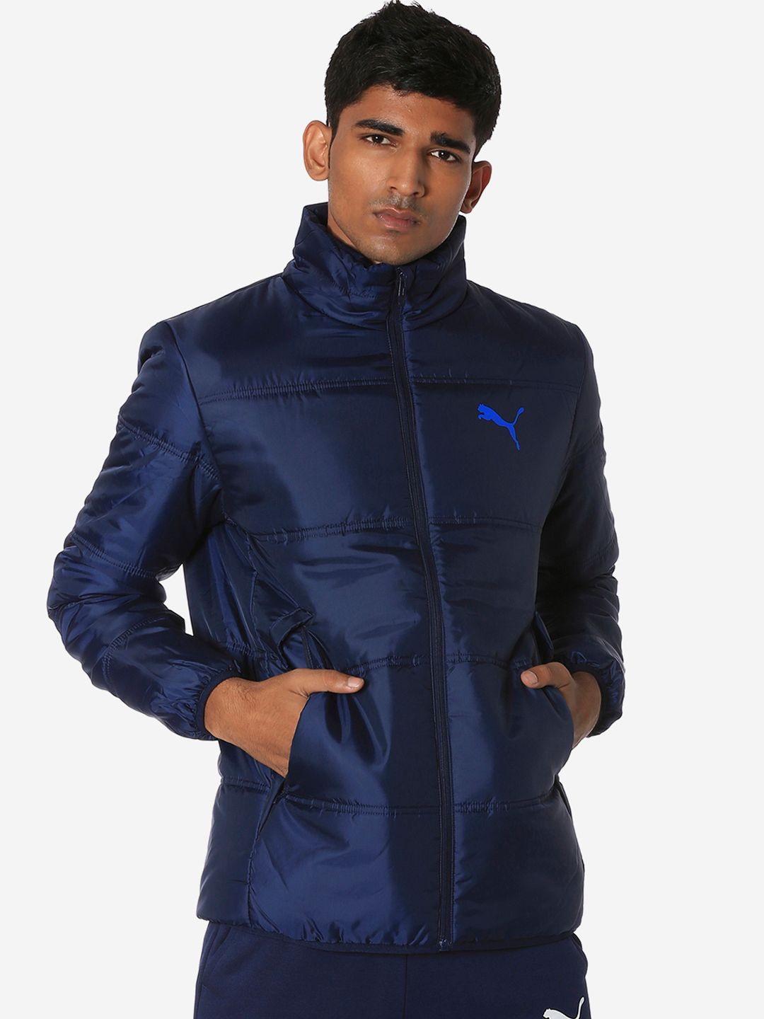 Puma Men Blue Solid Essentials Padded Jacket Peacoat-picture-50