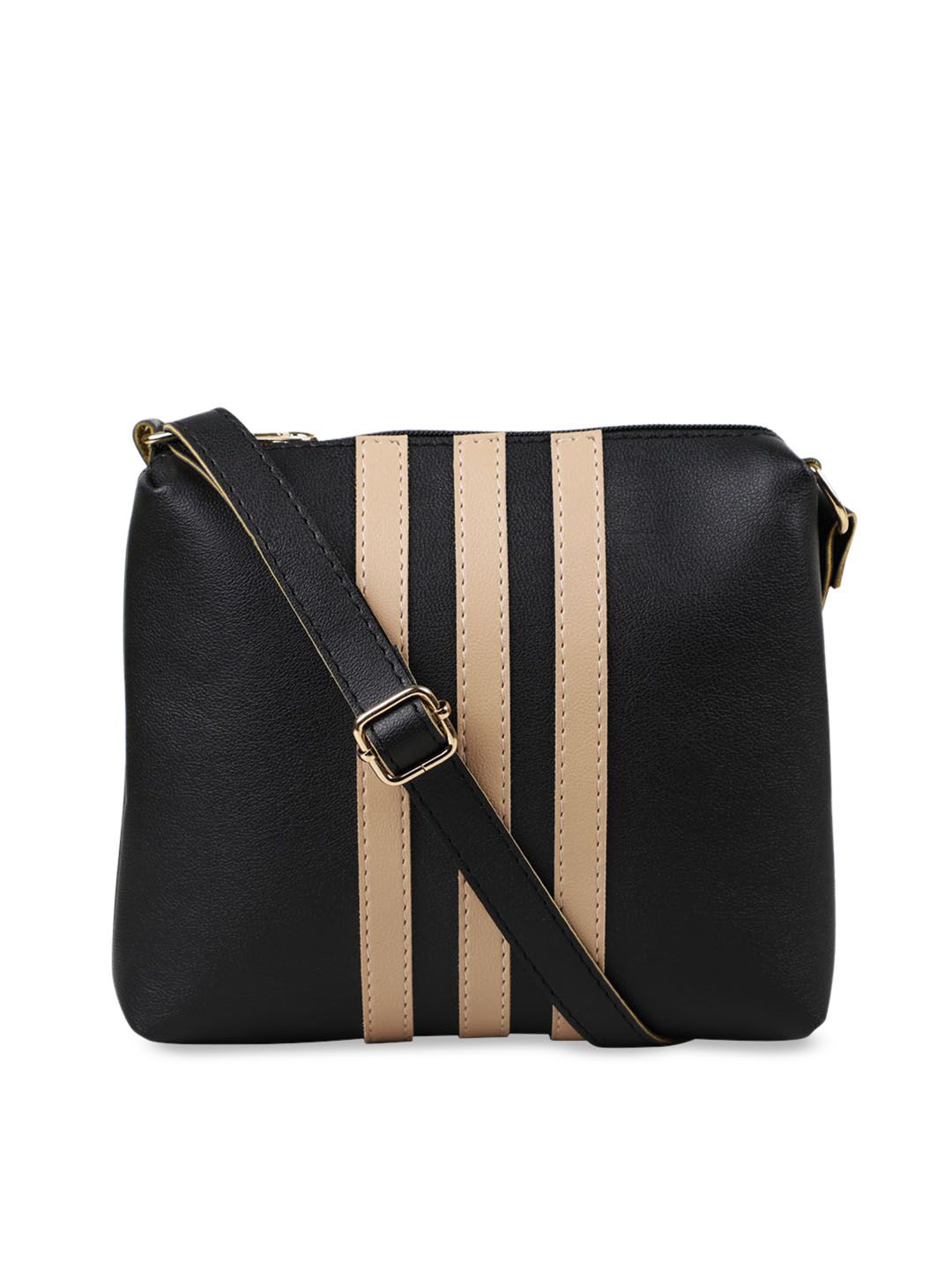Bagsy Malone Black & Beige Striped Sling Bag-image-4