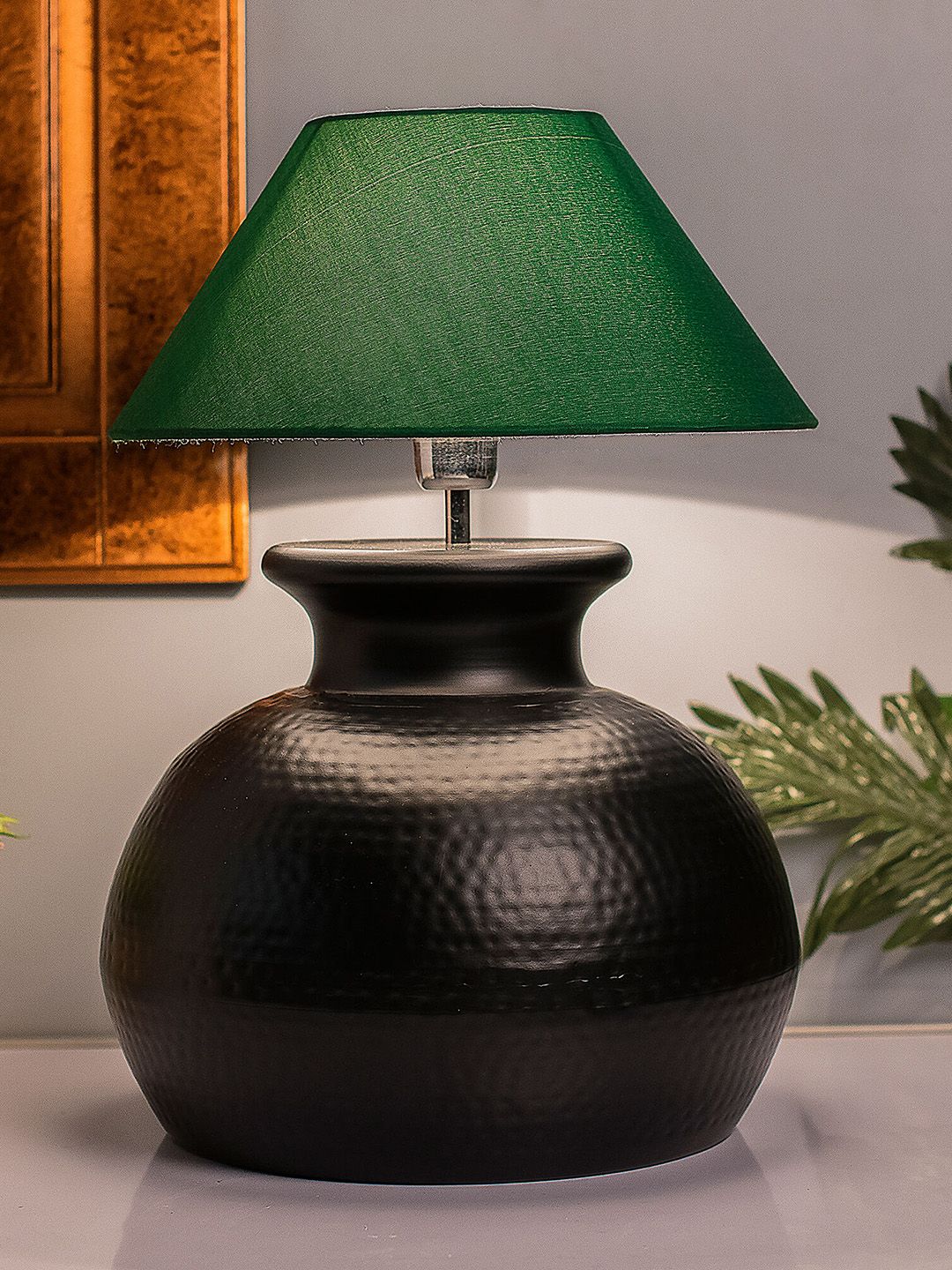 Homesake Black & Green Solid Hammered Pitcher Handcrafted Table Lamp with Shade-picture-21