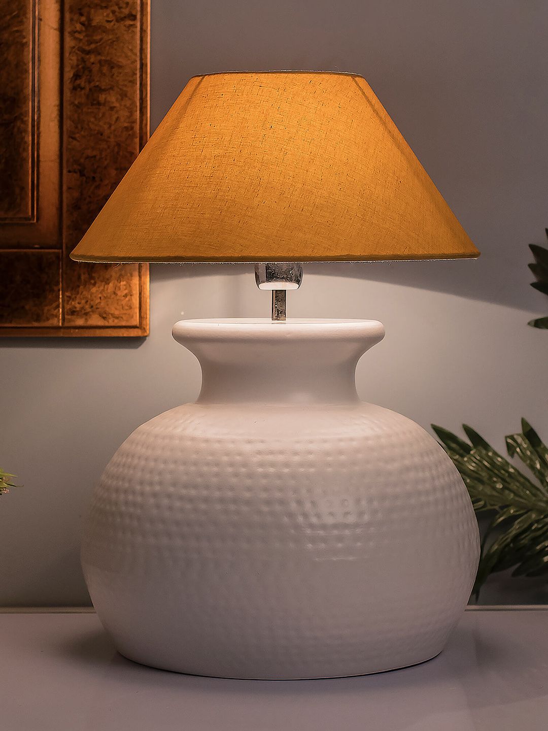 Homesake White & Beige Solid Handcrafted Bedside Standard Lamp-image-24