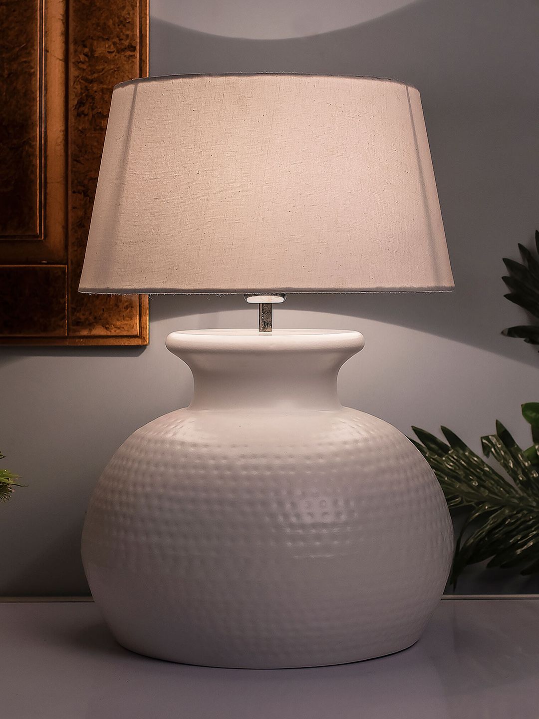 Homesake White Solid Handcrafted Bedside Standard Table Lamp with Shade-picture-55