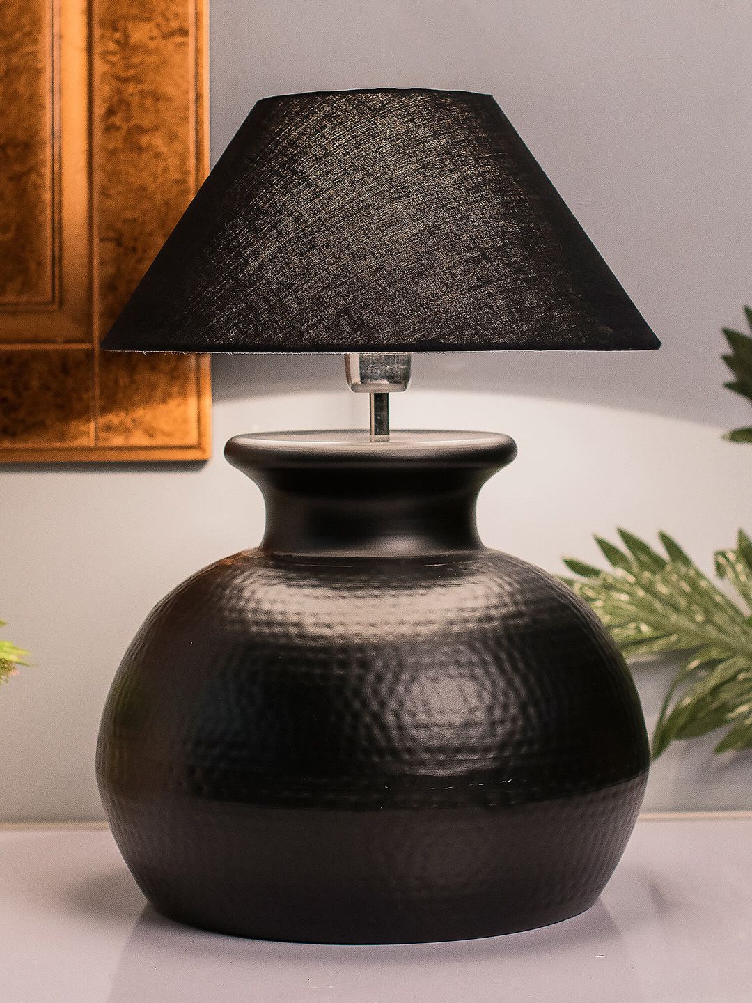 Homesake Black Solid Handcrafted Hammered Pitcher Table Lamp with Shade-picture-16