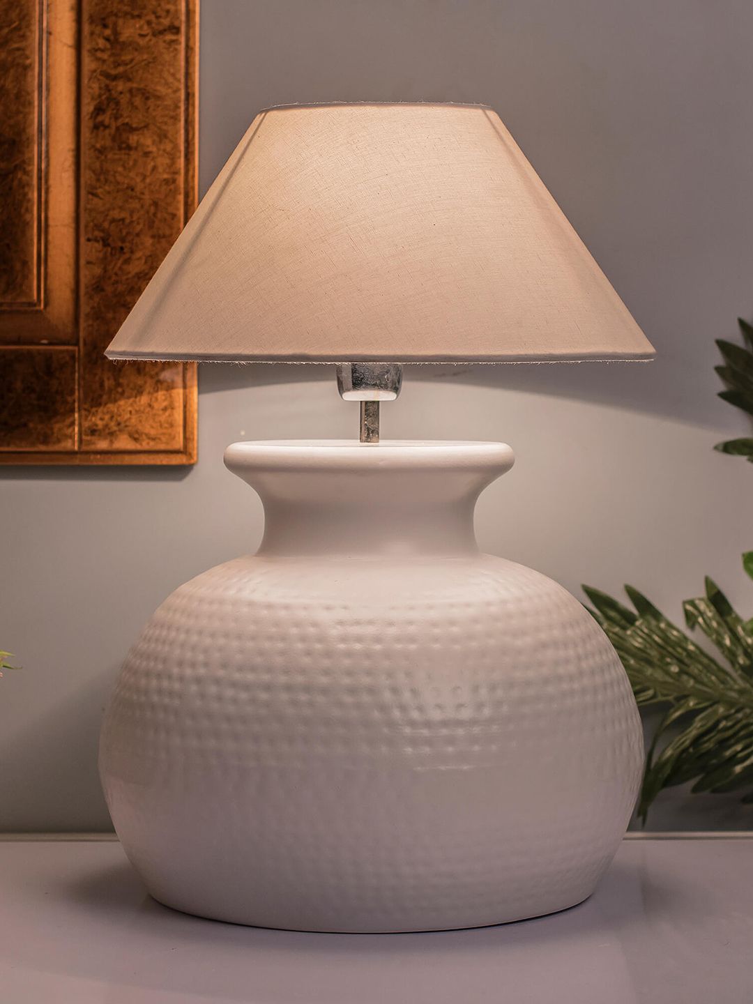Homesake White Solid Handcrafted Bedside Standard Table Lamp with Shade-picture-34