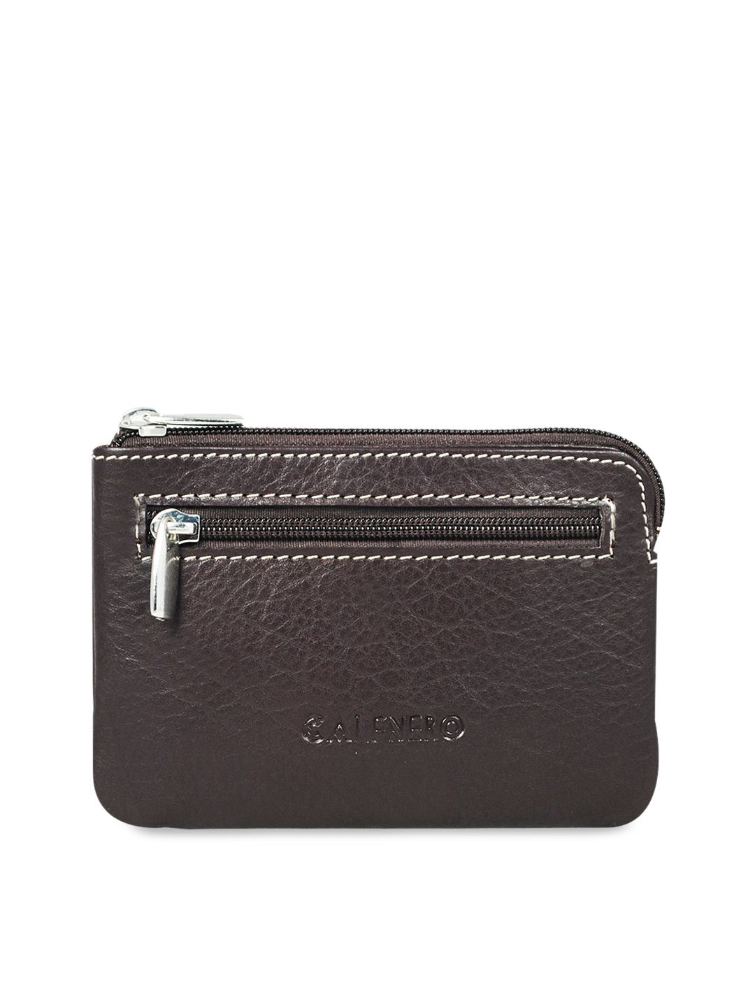 CALFNERO Unisex Coffee Brown Solid Leather Zip Around Wallet-picture-50