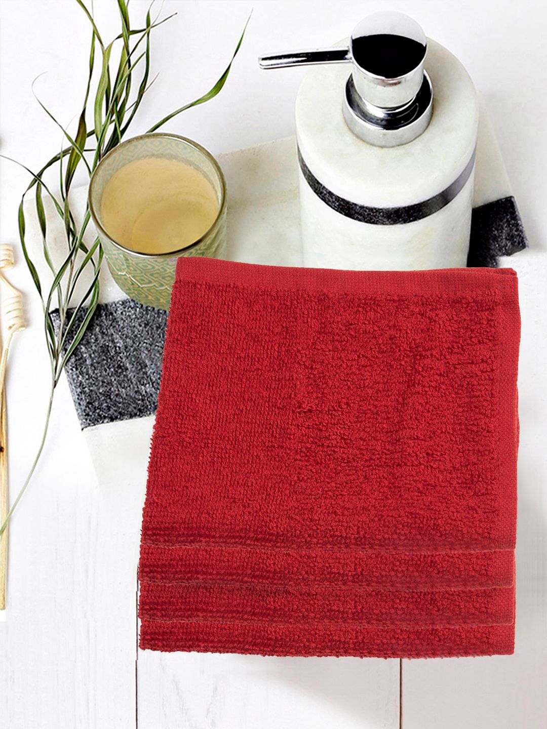 Turkish Bath Red Set Of 4 Cotton 380 GSM Face Towels-image-30