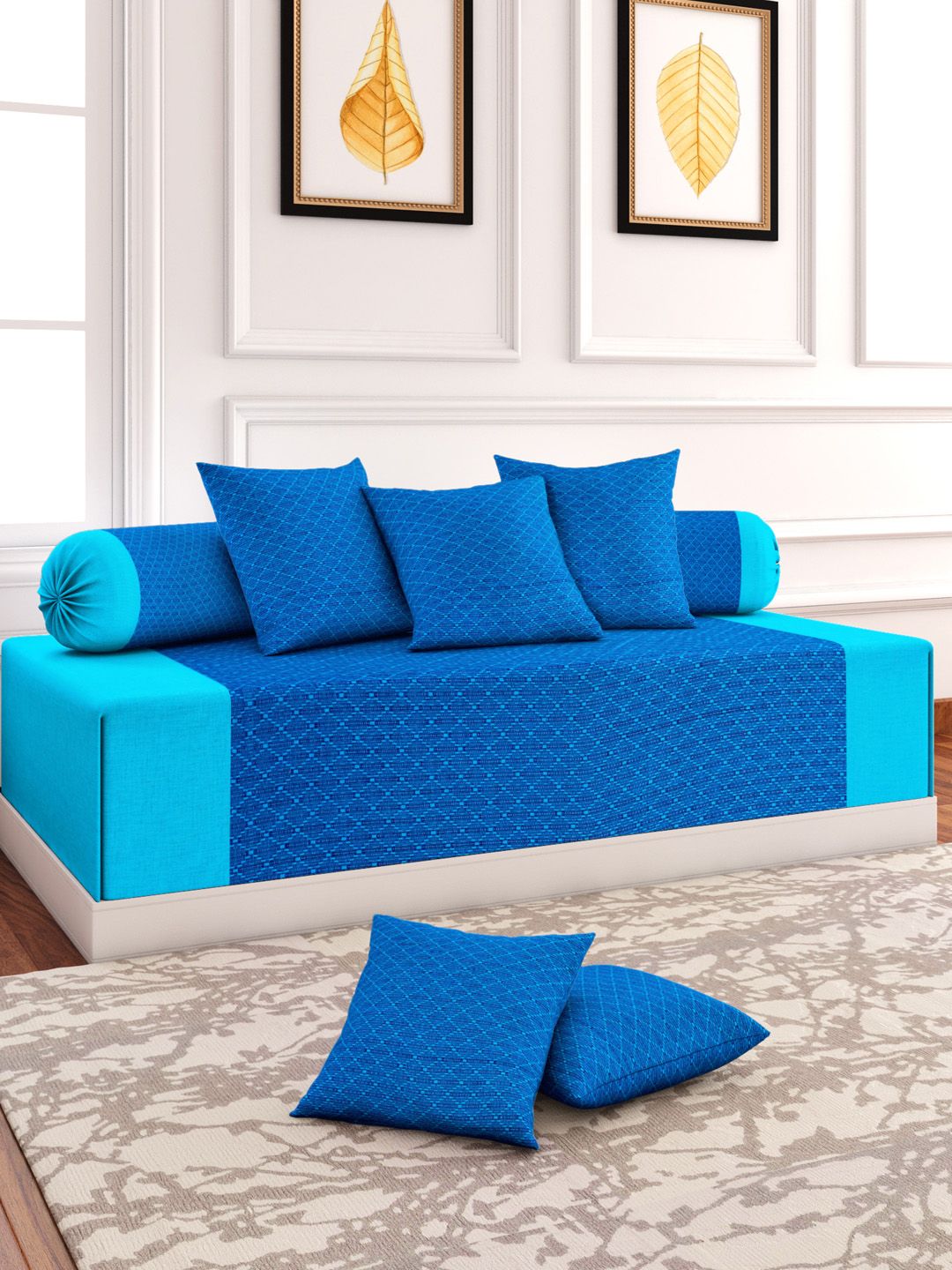 Soumya Set Of 6 Blue Printed Diwan Set-picture-24