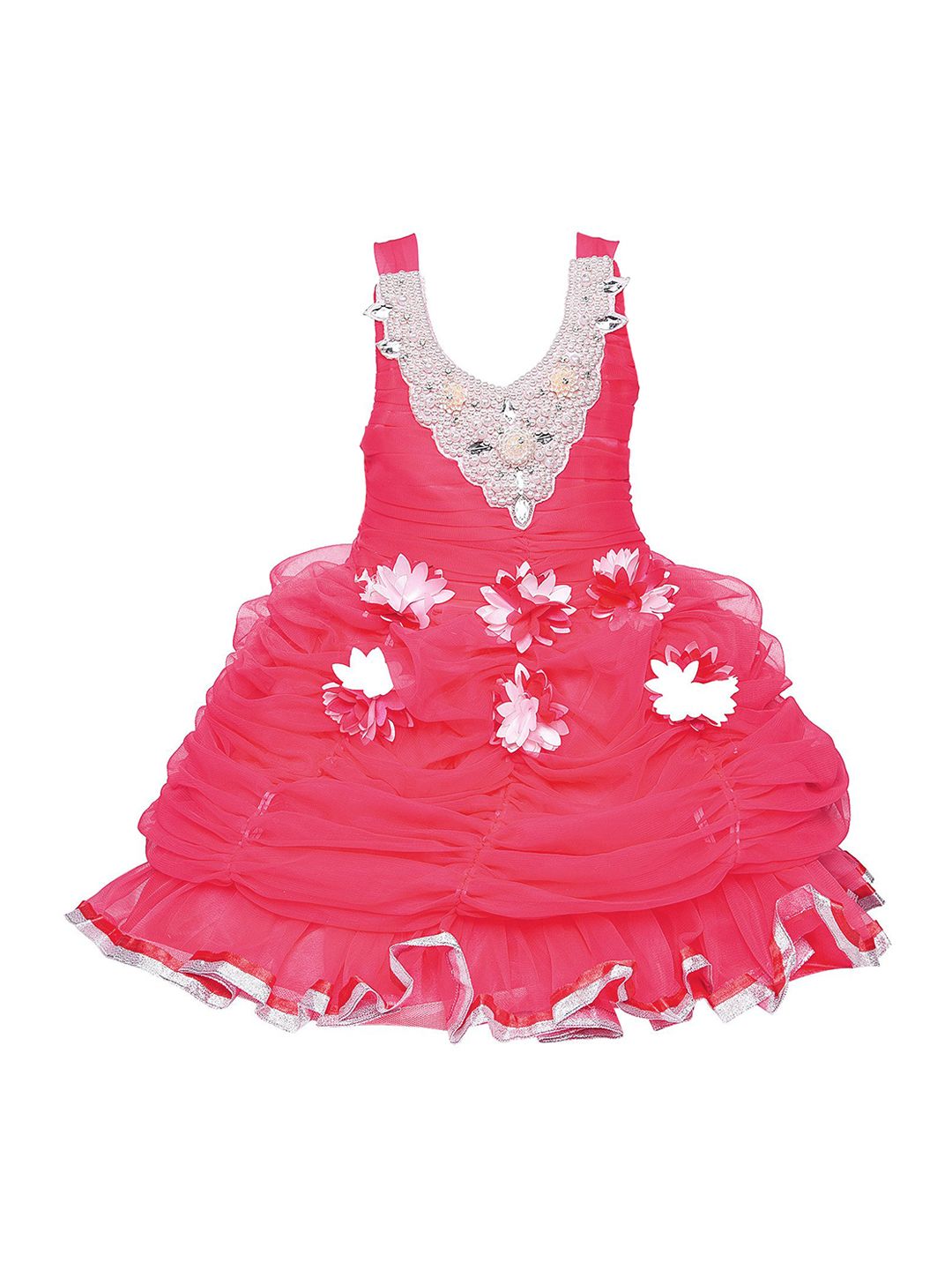 Wish Karo Girls Pink Embellished Fit and Flare Dress-picture-31