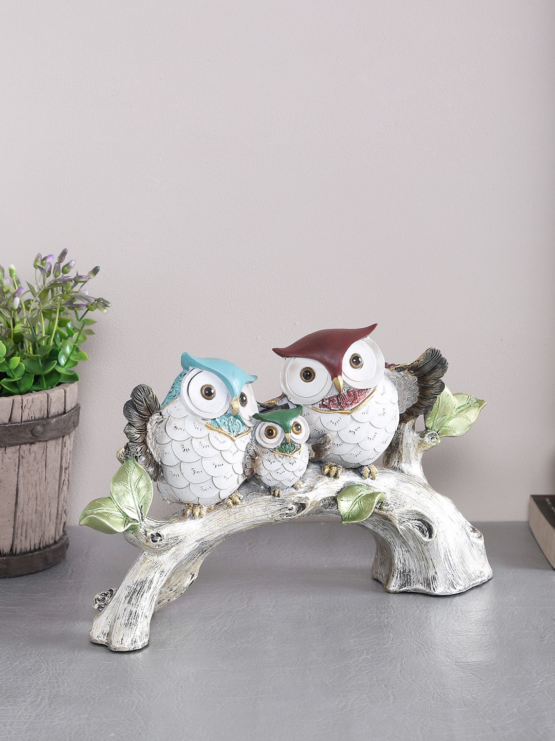 TAYHAA White & Multicoloured Resin Owls On Tree Showpiece-image-45