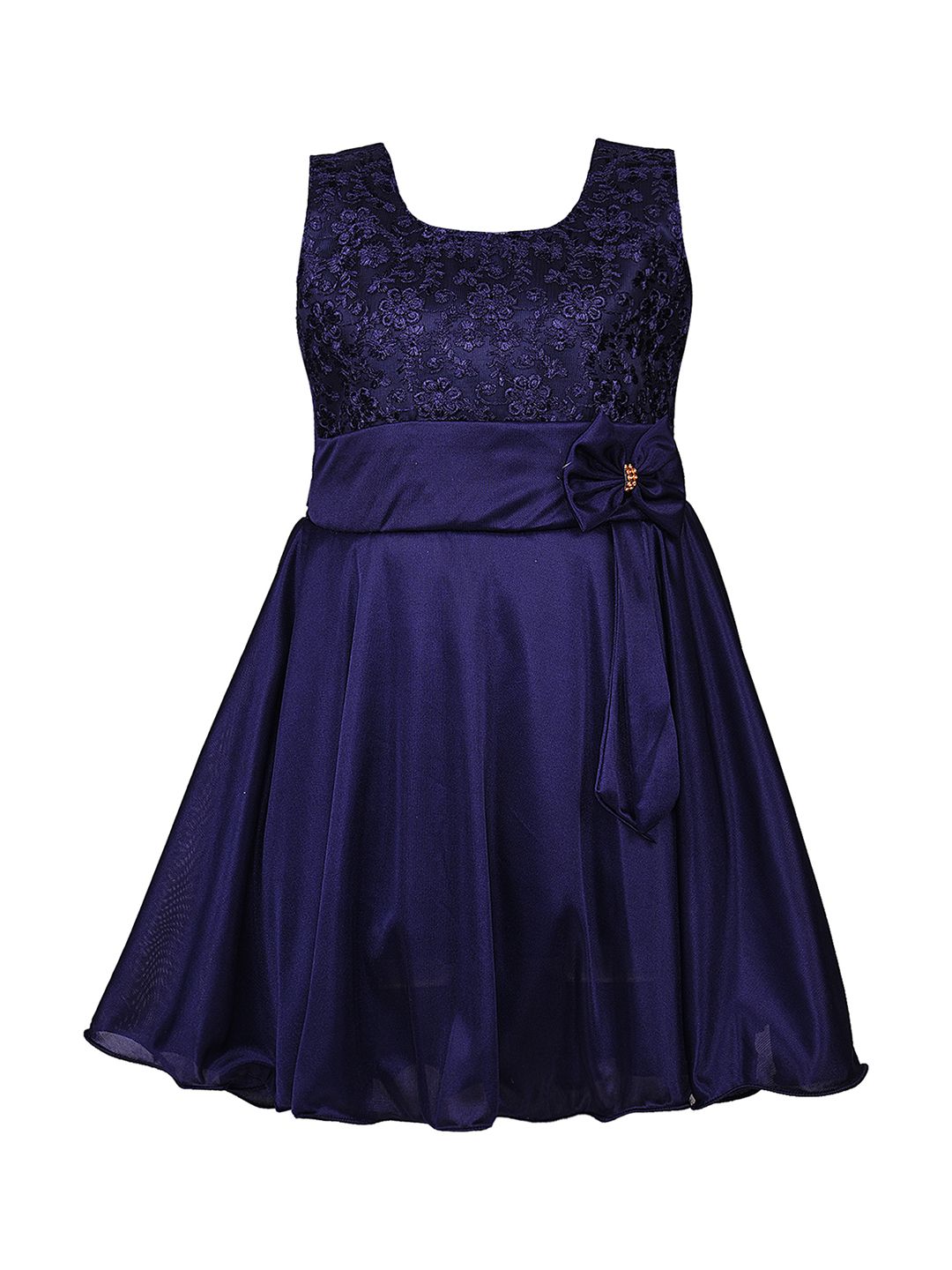 Wish Karo Girls Navy Blue Embroidered Fit and Flare Dress-picture-50