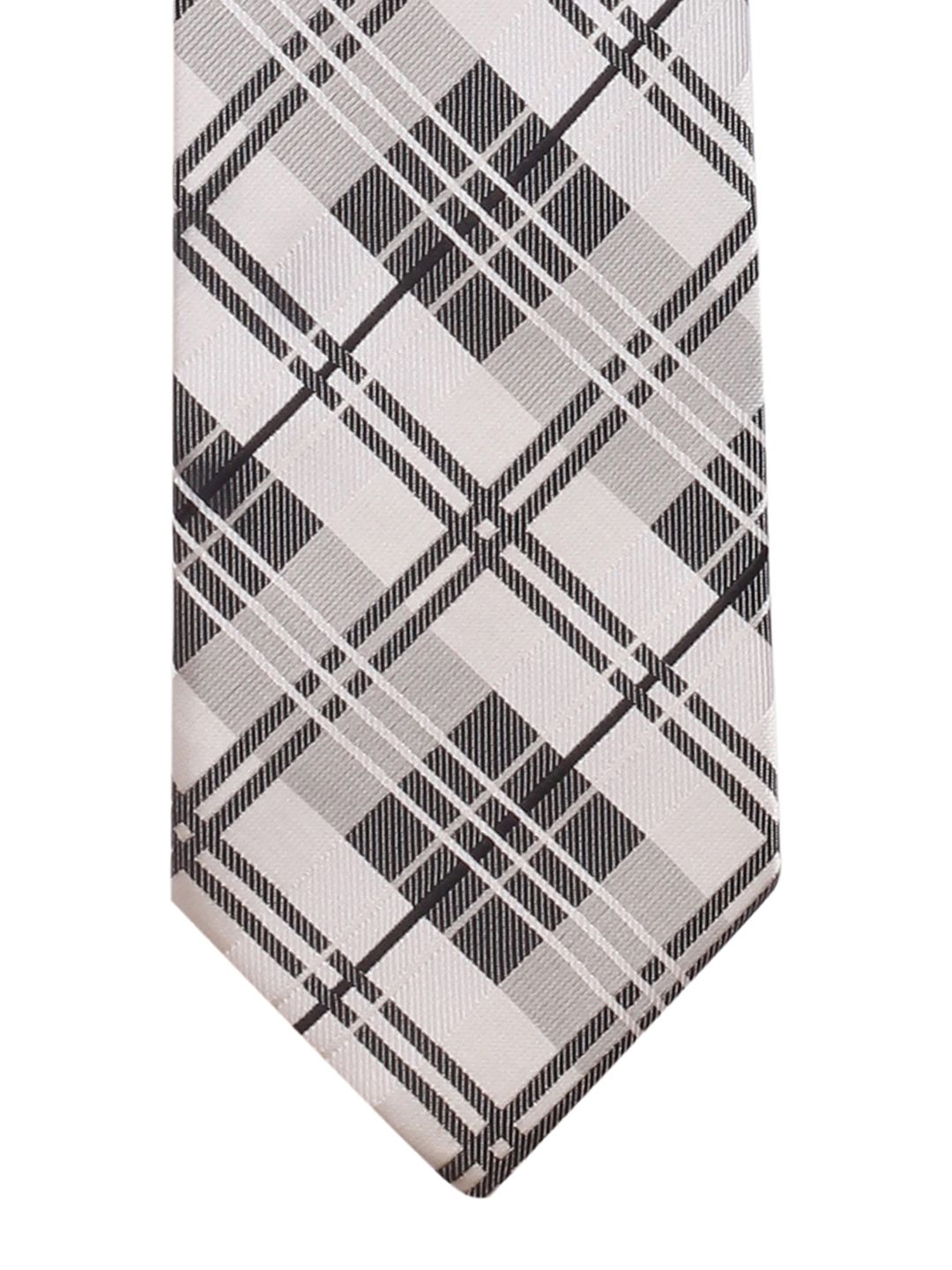 PELUCHE White & Charcoal Grey Checked Broad Tie-image-40