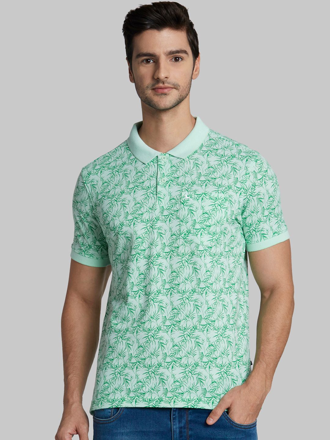 Parx Men Green Printed Polo Collar T-shirt view 1