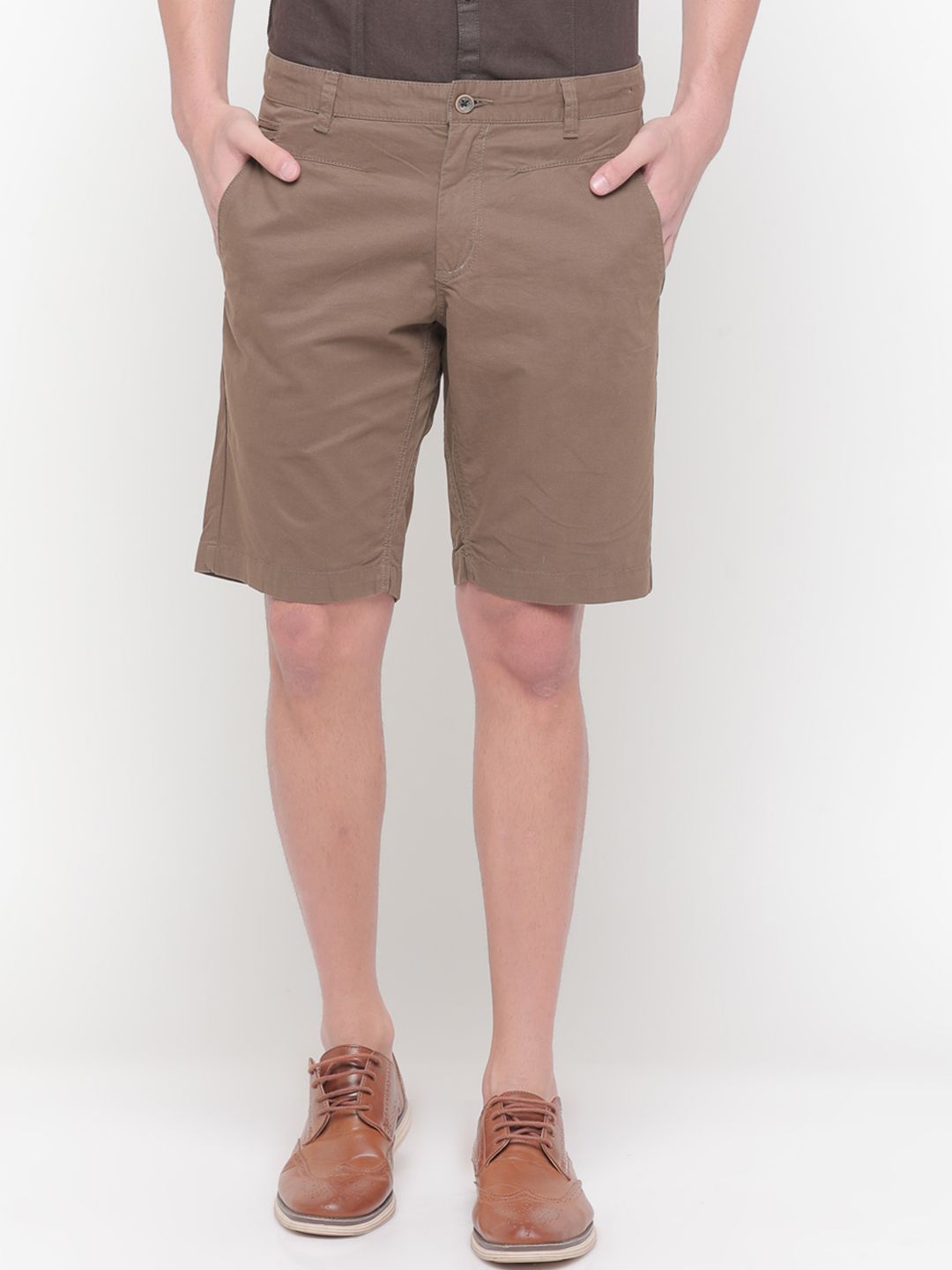 SHOWOFF Men Brown Solid Slim Fit Regular Shorts view 1