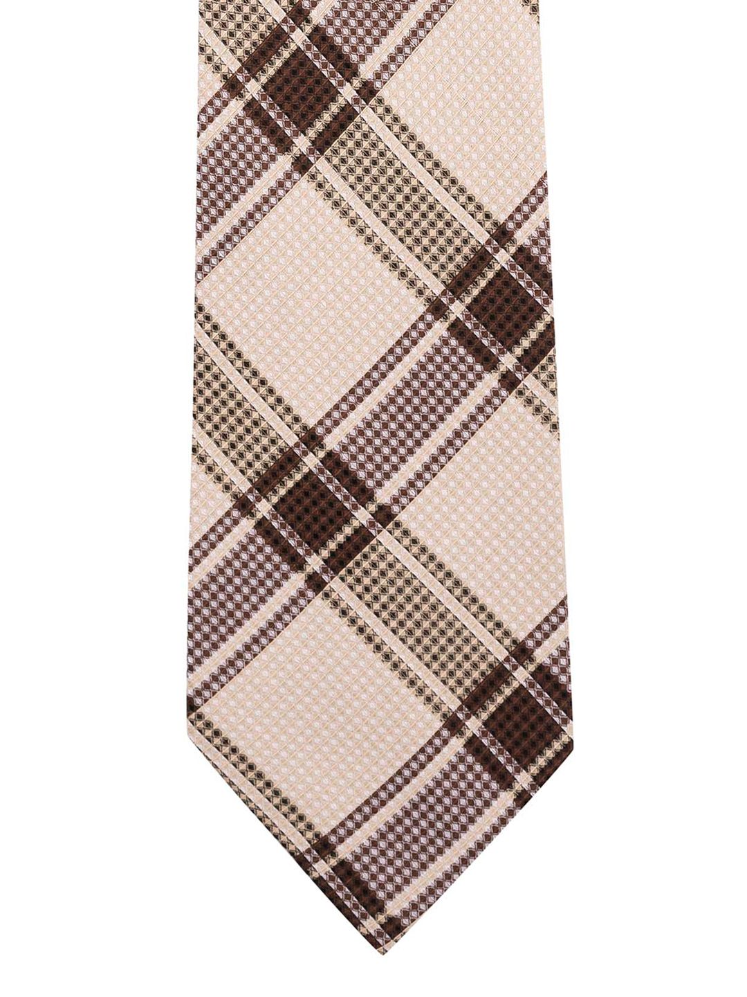 The Tie Hub Beige & Brown Checked Silk Broad Tie-picture-27