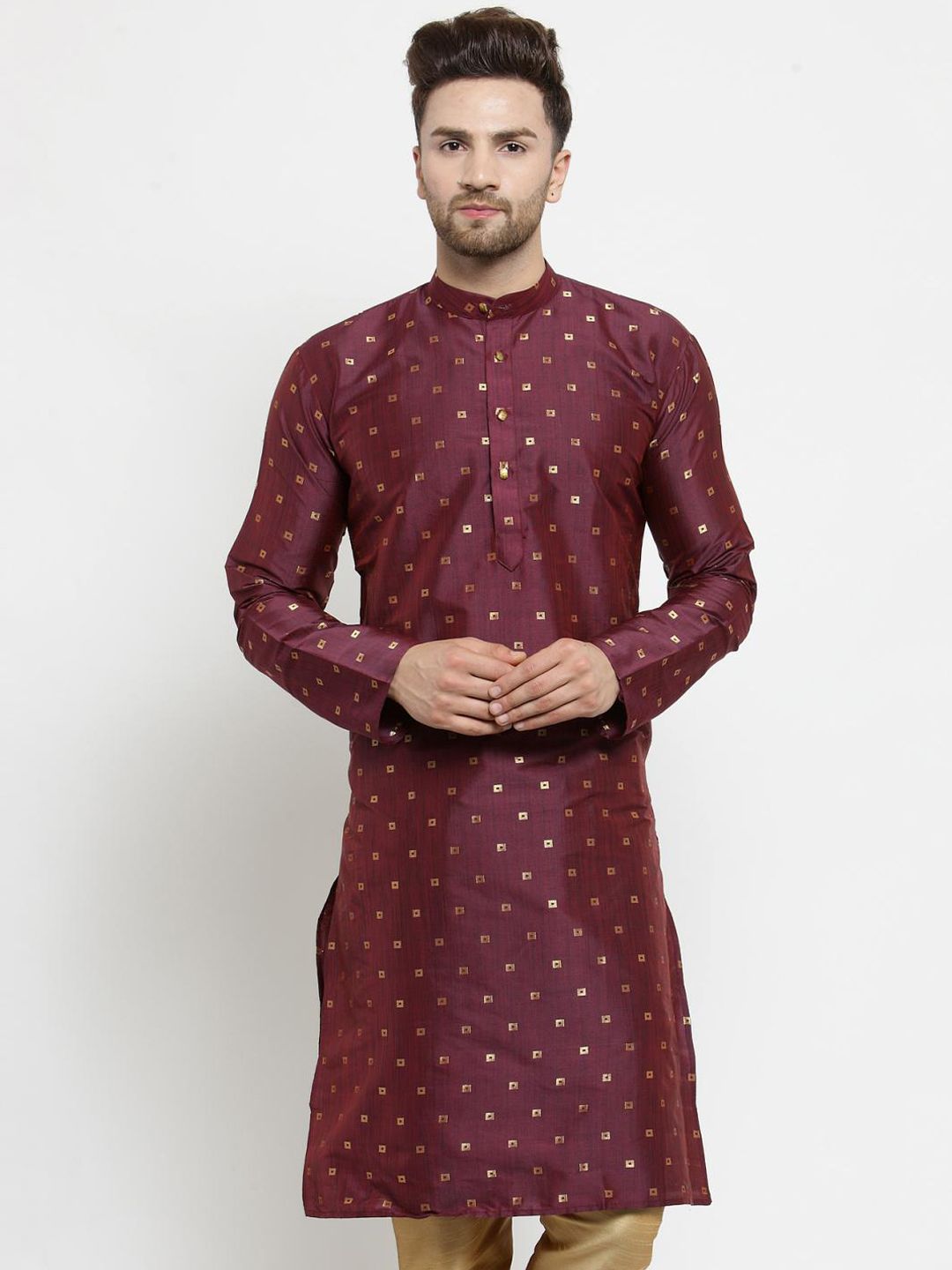 SOJANYA Men Burgundy Woven Design Straight Kurta-picture-15