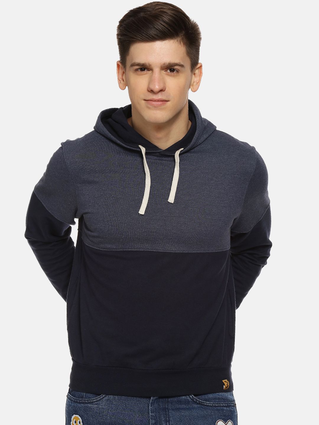 Campus Sutra Men Blue & Black Colourblocked Hooded Sweatshirt-picture-11