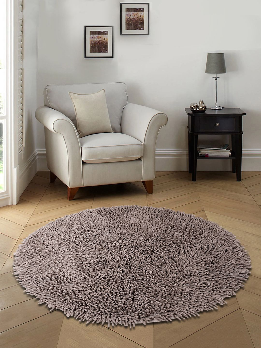 Saral Home Grey Solid Cotton Anti-Skid Shaggy Round Bath Mat-picture-30