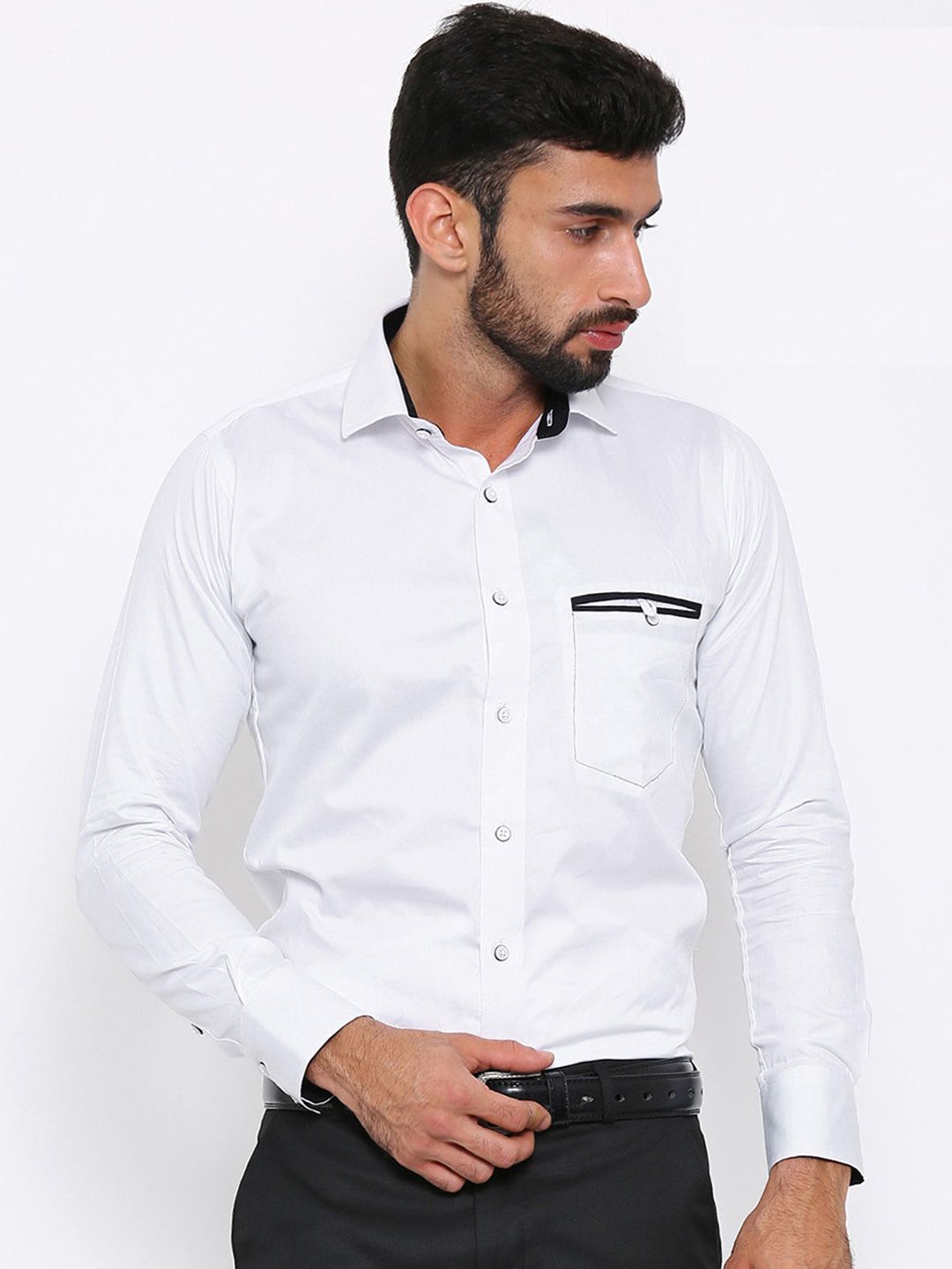 Shaftesbury London Men White Smart Slim Fit Solid Semiformal Shirt-picture-40