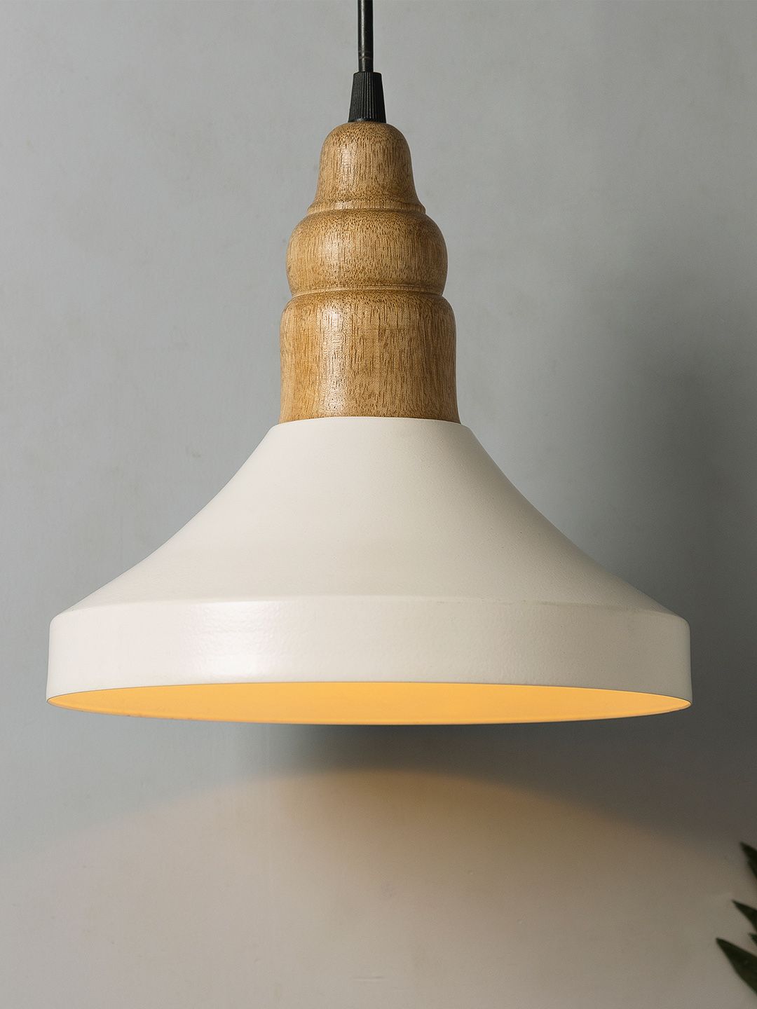 Homesake White Solid Handcrafted Parker Metal and Wood Hanging Light-picture-33