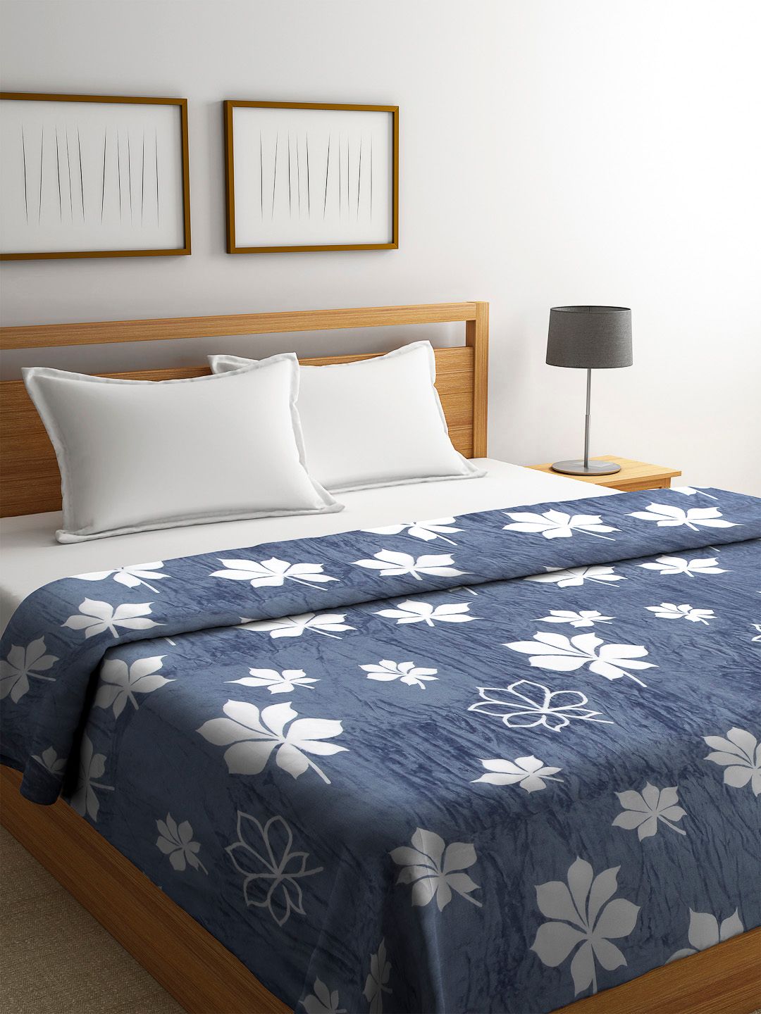 Cortina Blue & White Floral AC Room 250 GSM Double Bed Blanket-image-20
