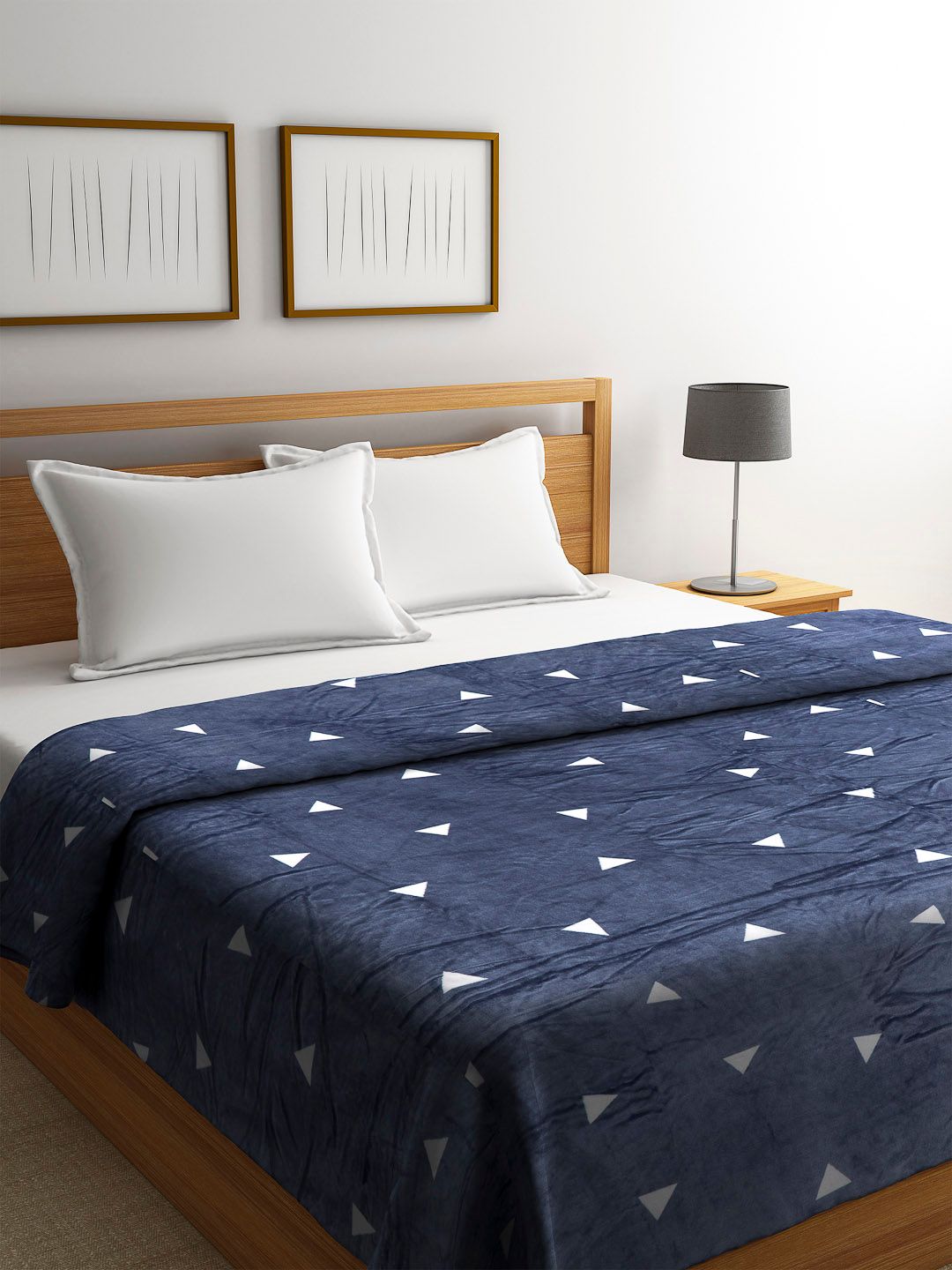 Cortina Navy Blue Geometric AC Room 250 GSM Double Bed Blanket-image-21