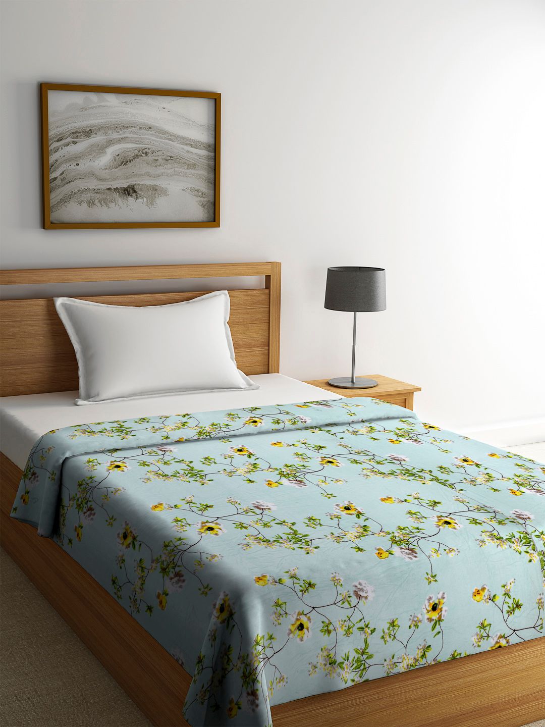 Cortina Turquoise Blue Ethnic Motifs AC Room 250 GSM Single Bed Blanket-image-9