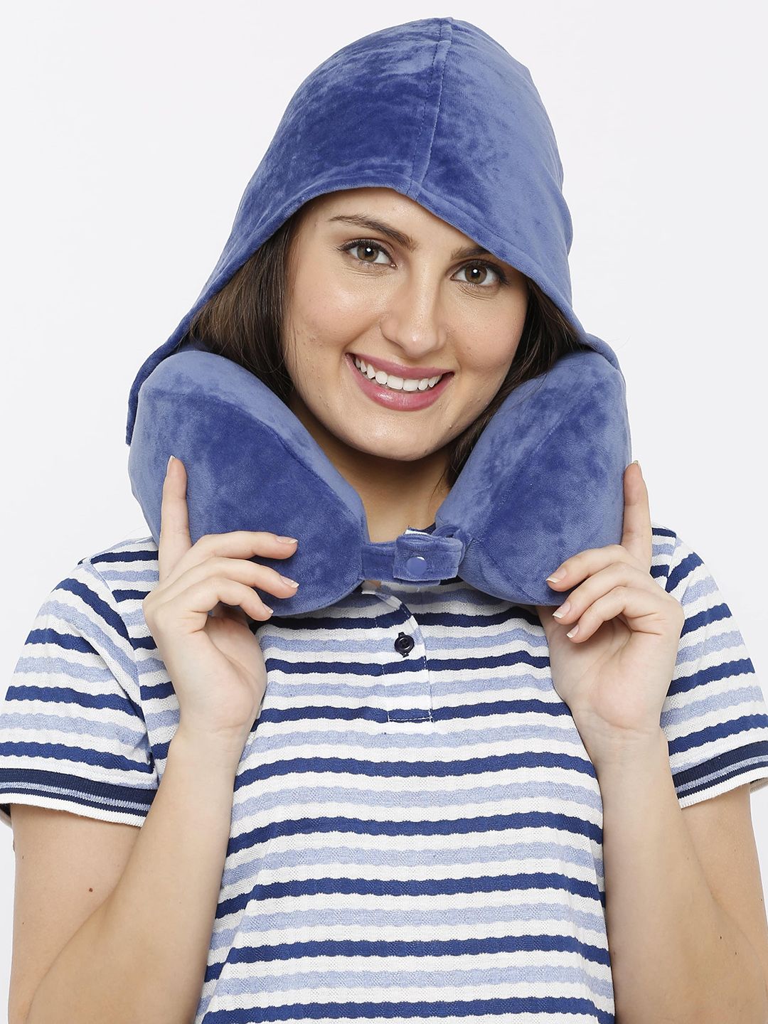 Travel Blue Unisex Blue Solid Ergonomic Hooded Pillow Memory Foam Travel Pillow-picture-13