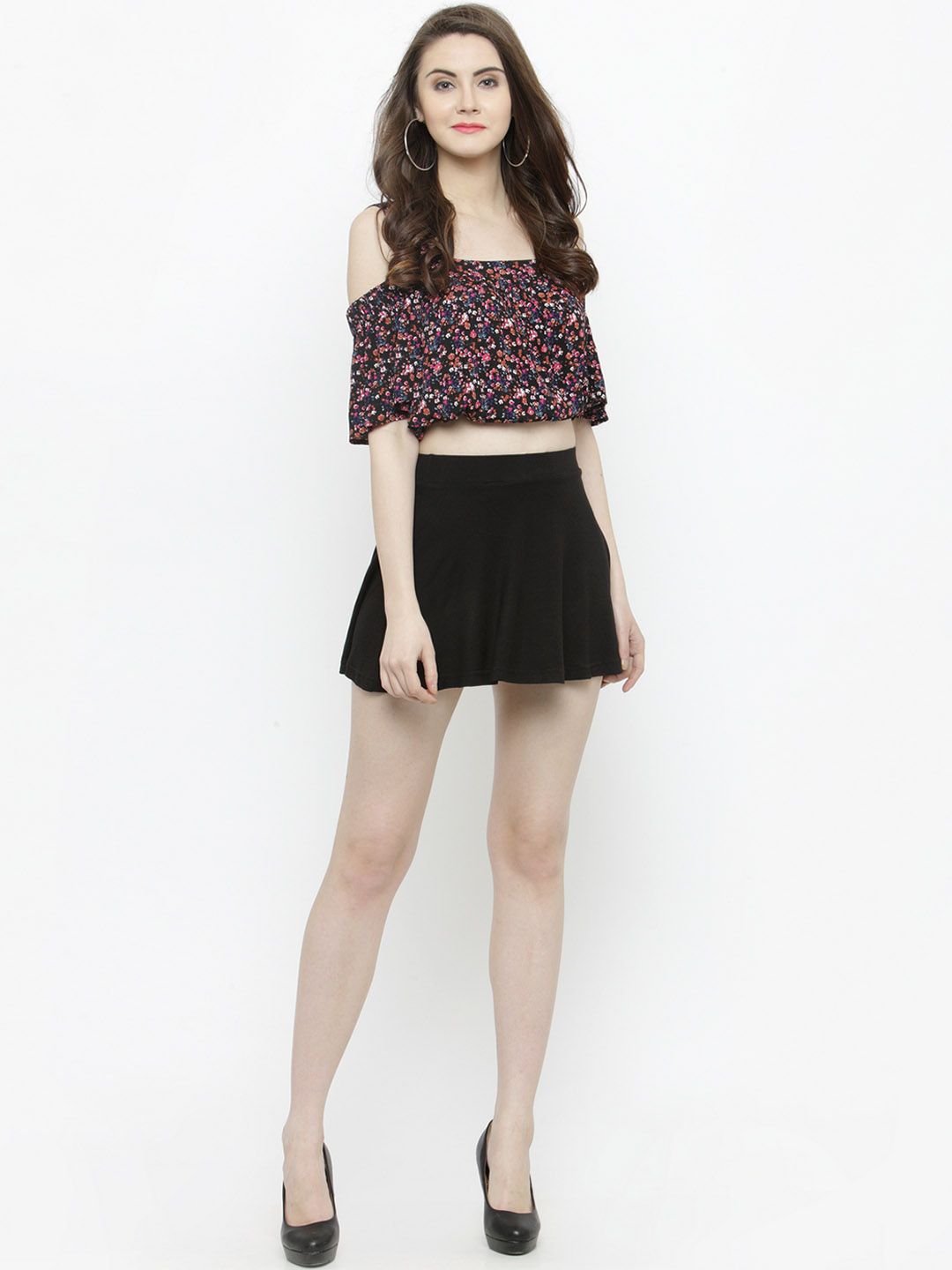 Sera Women Black Solid Mini A-Line Skirt view 5