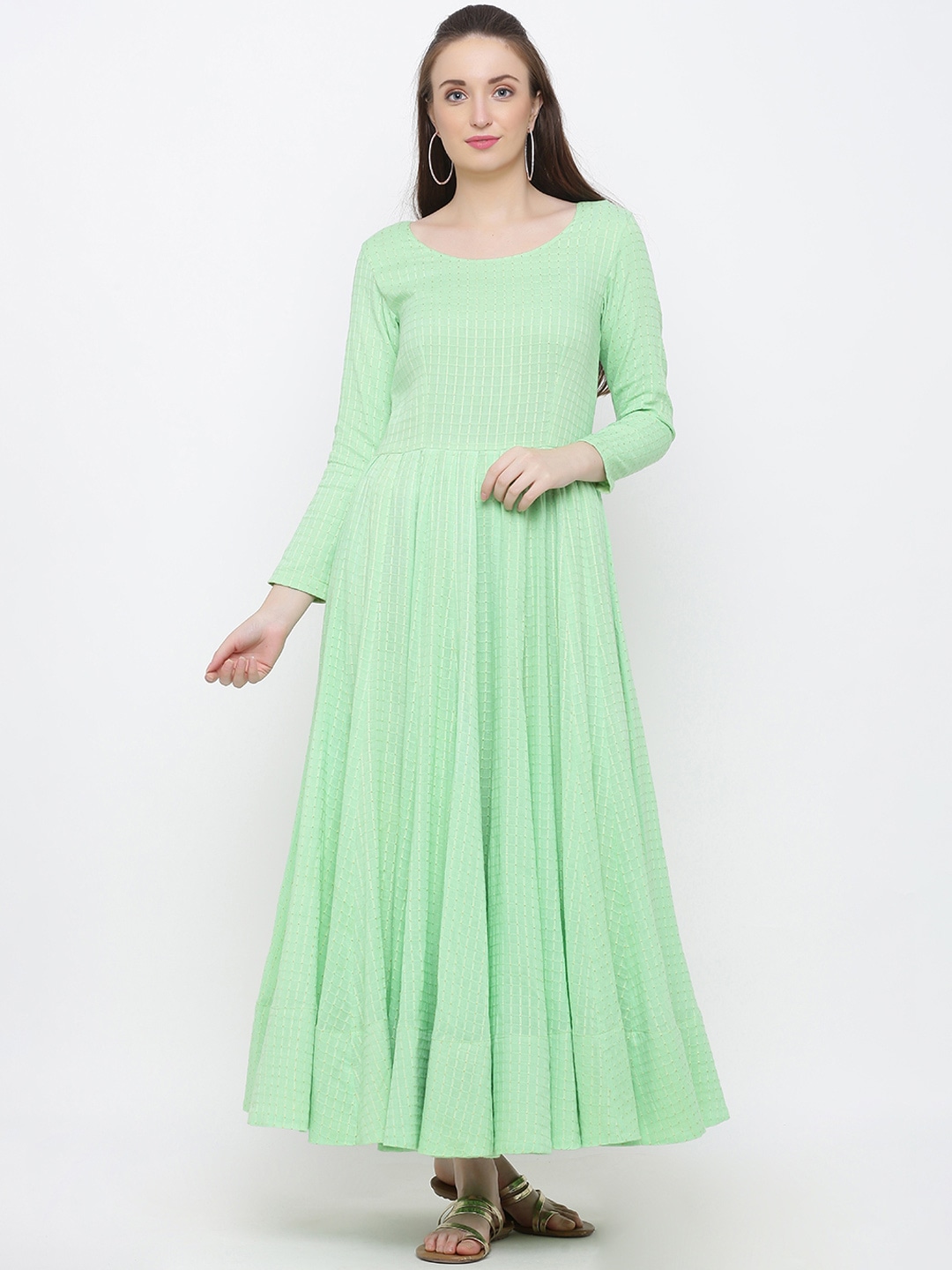 Indian Virasat Women Embellished Green Maxi Dress