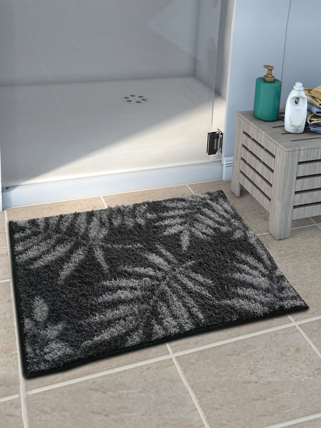 Athom Trendz Set of 3 Grey Patterned Anti Slip Bath Rugs-image-29