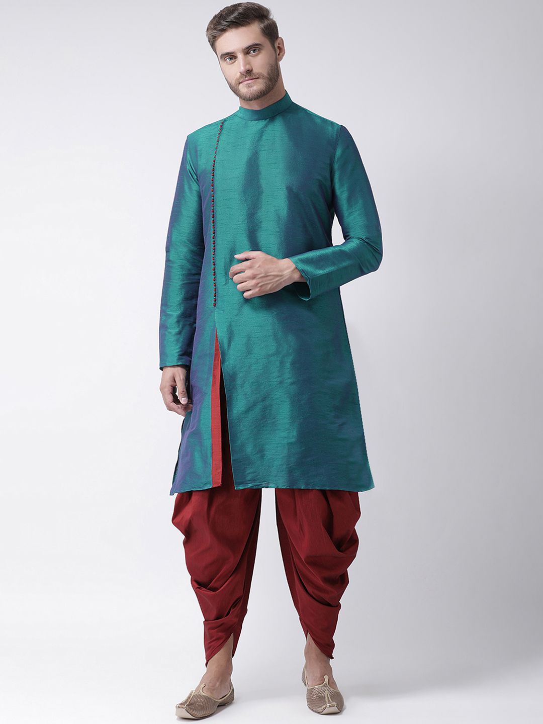 DEYANN Men Blue & Maroon Solid Kurta with Patiala-picture-15