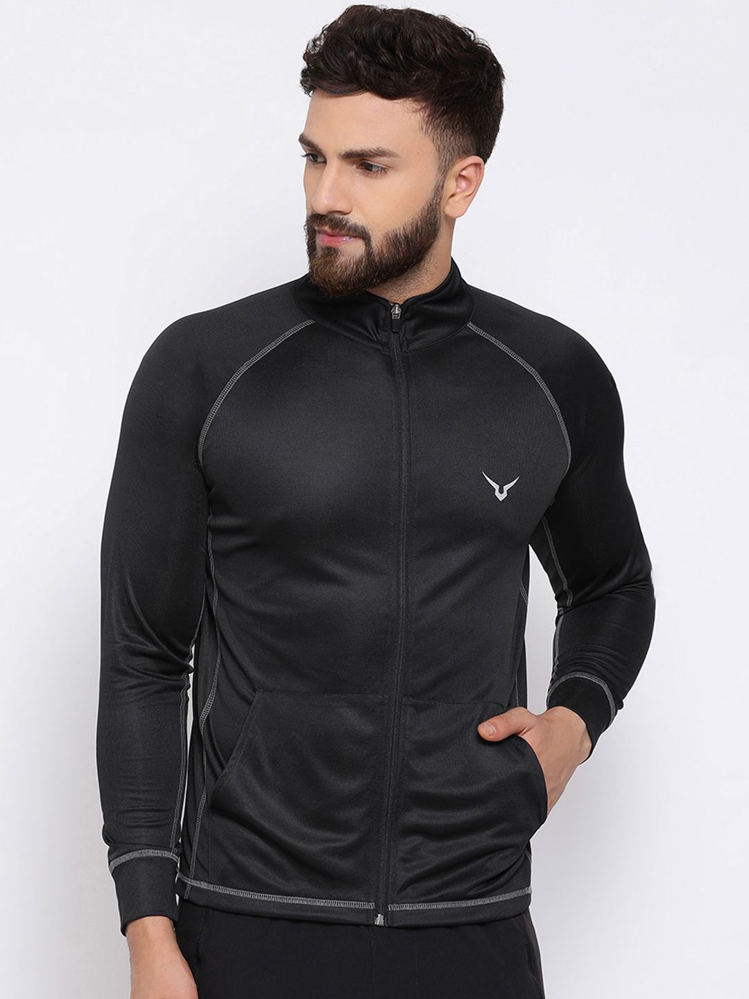 Invincible Men Black Solid Lightweight Sporty Jacket