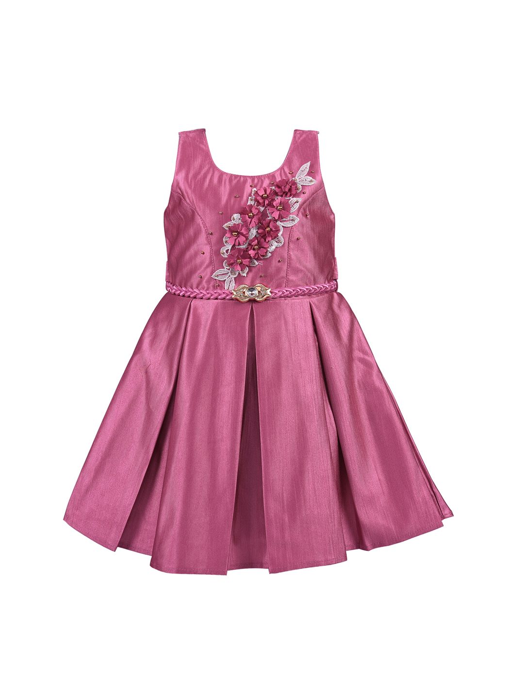Wish Karo Girls Pink Embellished Silk Fit and Flare Dress-picture-36