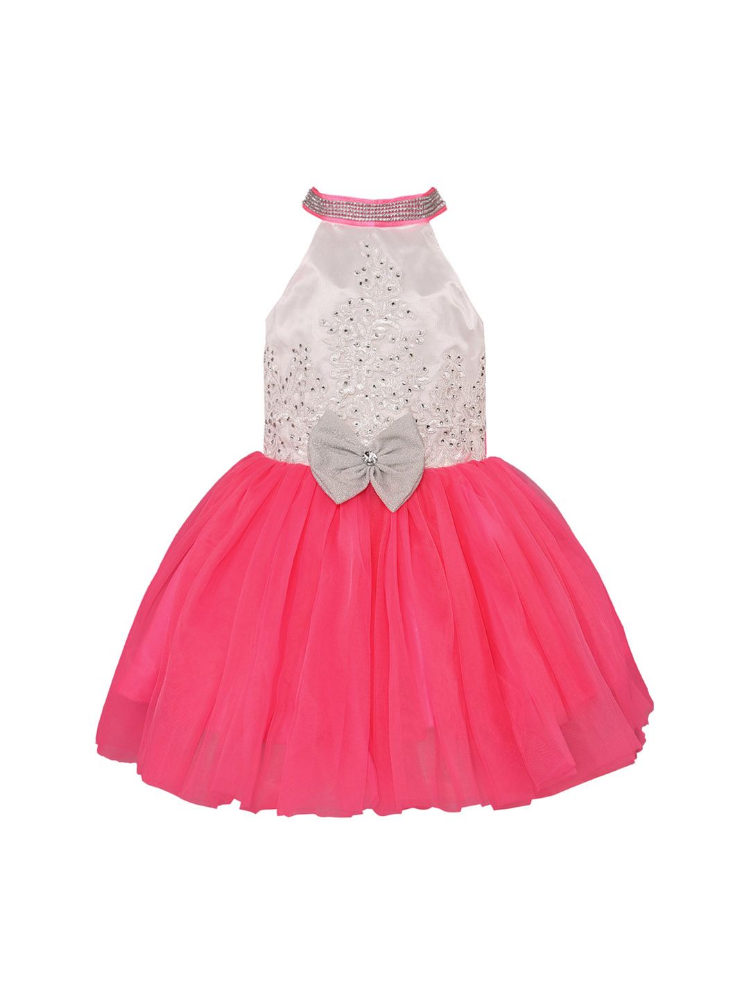 Wish Karo Girls Pink Embellished Fit and Flare Dress-picture-35