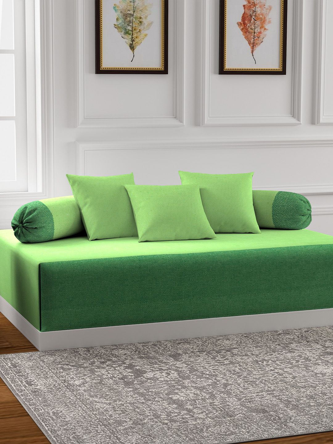KLOTTHE Set Of 6 Green Solid Diwan Set-image-9
