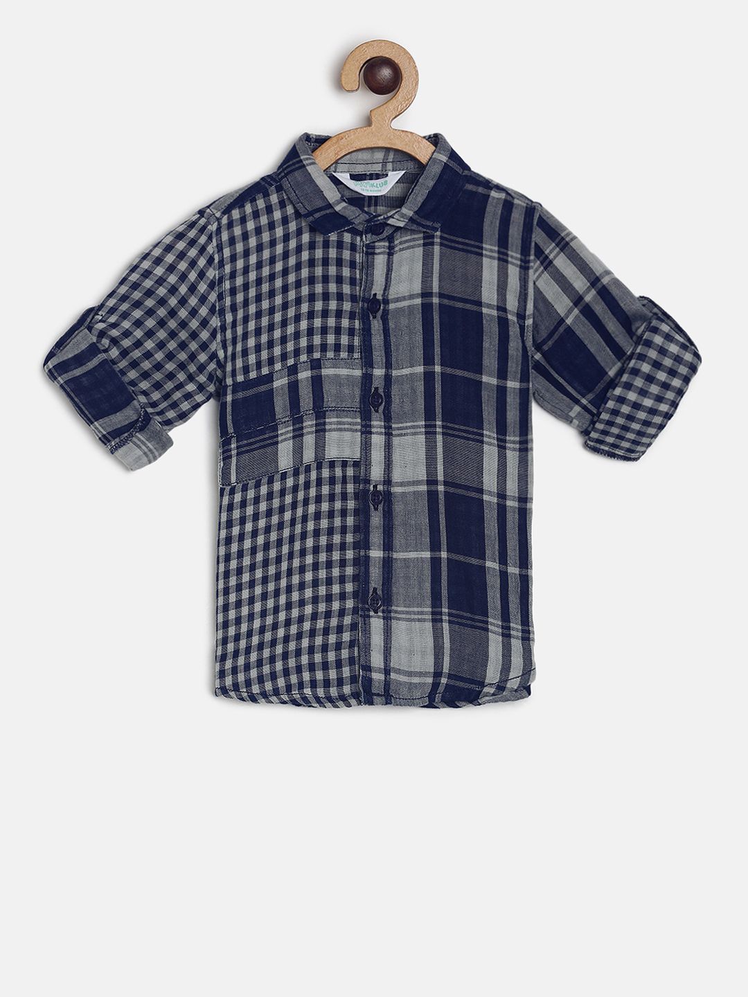 MINI KLUB Boys Blue & Grey Regular Fit Checked Casual Shirt-picture-24