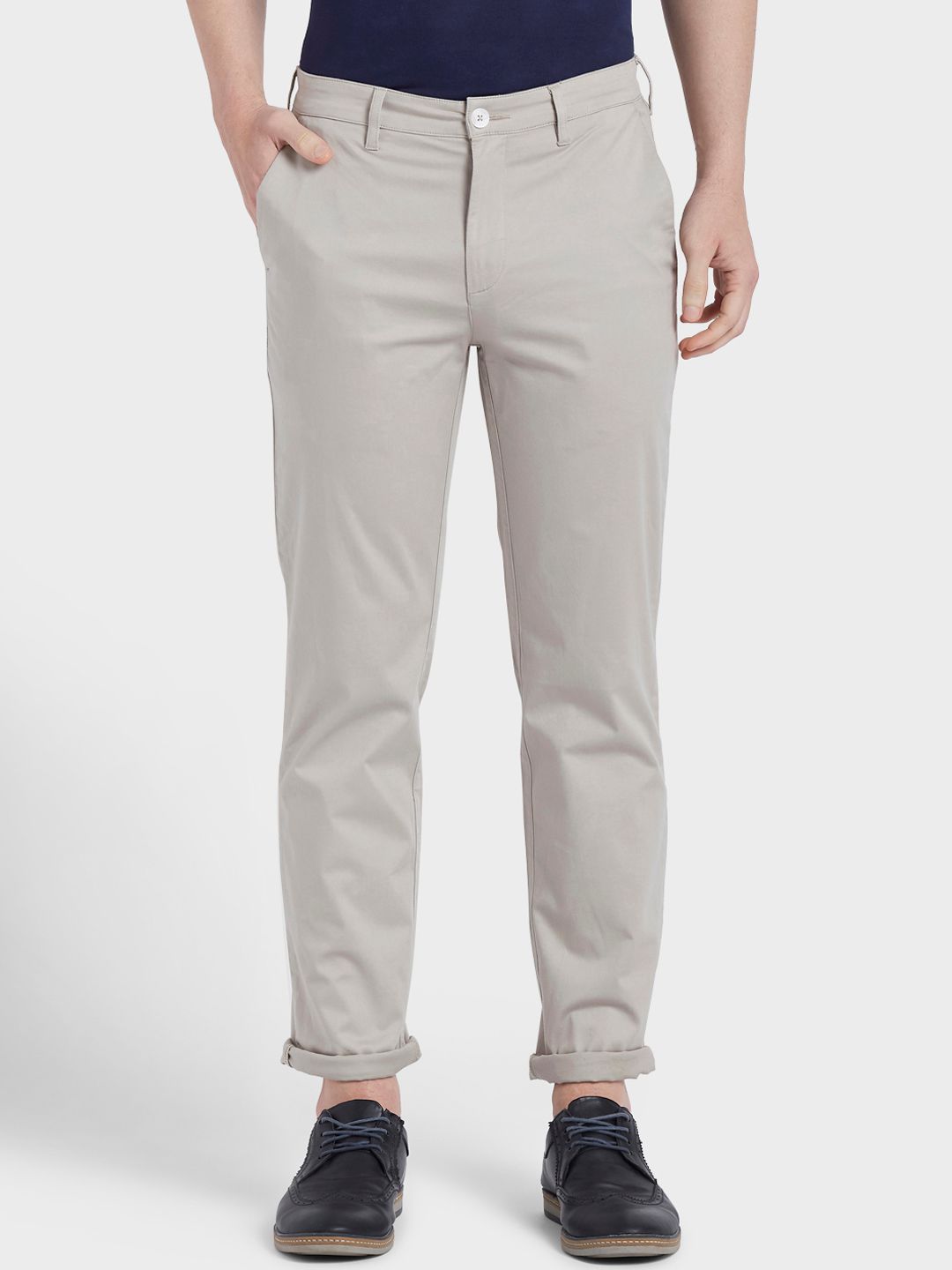 ColorPlus Men Grey Tapered Fit Solid Regular Trousers-picture-22