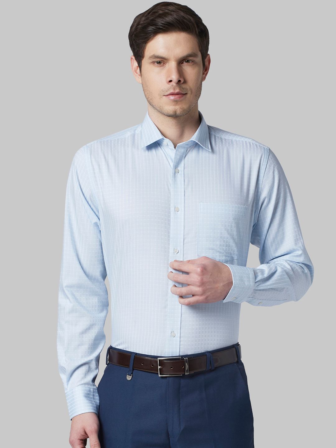 Park Avenue Men Blue Regular Fit Checked Formal Shirt-picture-22